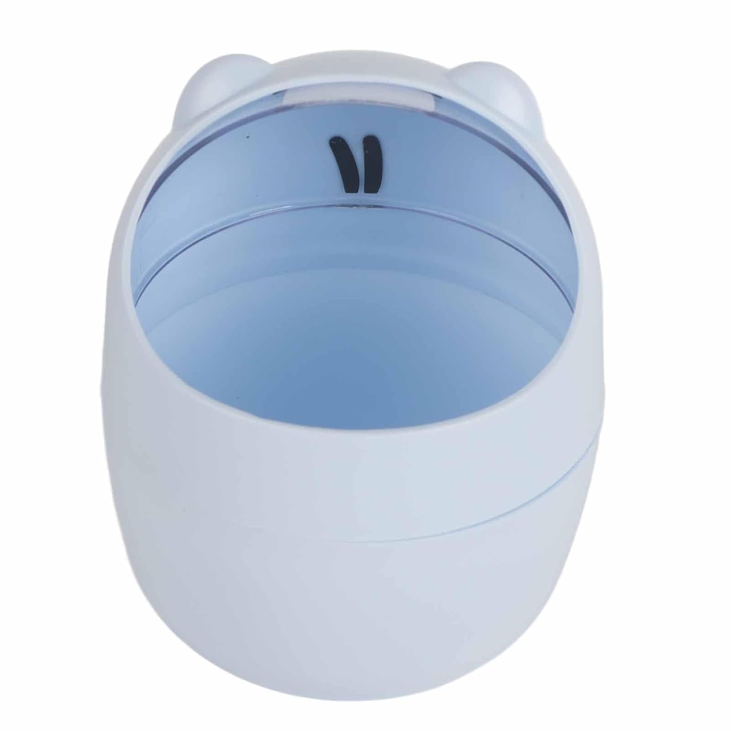 Cute Desktop Trash Can with Swing Lid - Cartoon Cat Design Blue