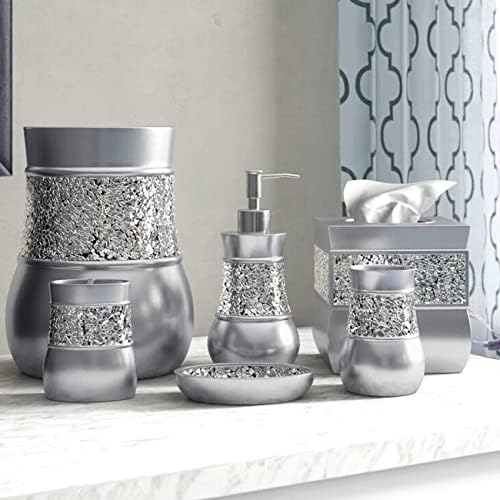 Crackled Glass Silver Small Decorative Trash Can