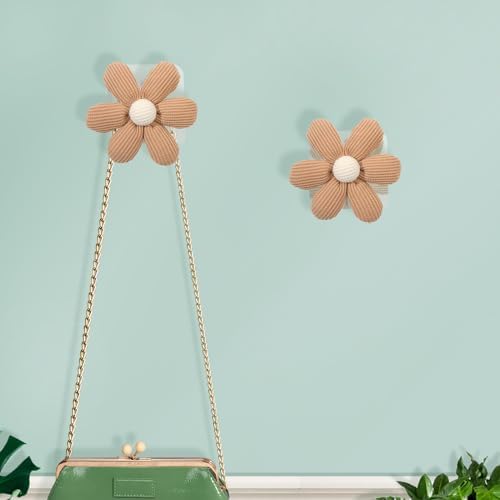 2 Pack Adhesive Wall Hooks with Flower Design Khaki 1