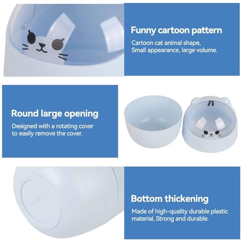 Cute Desktop Trash Can with Swing Lid - Cartoon Cat Design Blue