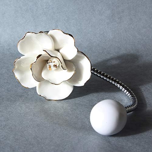 MDPLY 3D Flower Ceramic Wall Hooks Set 2Pcs White