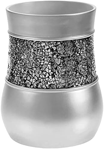 Crackled Glass Silver Small Decorative Trash Can