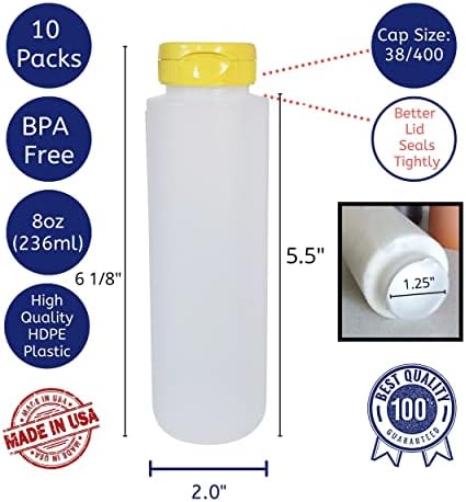 8oz HDPE Squeeze Bottles with Flip Top Caps Pack of 10