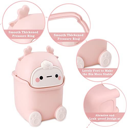 Cute Deer Desktop Trash Can with 90 Bags Pink 1