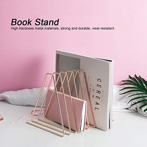 Gsycle Adjustable Bookends with Organizer Holder for Home Office Rose Gold