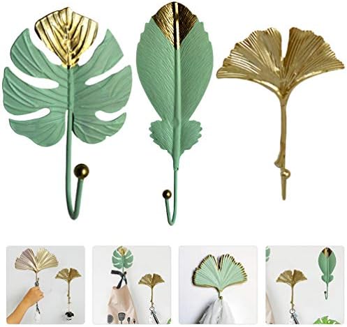 3 Pcs Wrought Iron Tropical Leaf Hooks for Home and Office