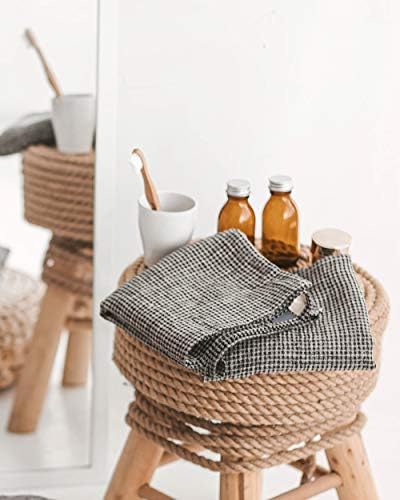 Pure Linen Hand Towels Set of 2 - Waffle Weave Black-Natural