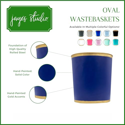 Jayes Studio Decorative Trash Can Blue Oval Metal Waste Basket