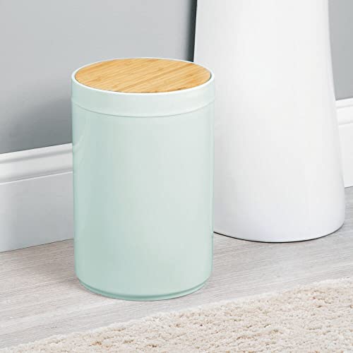 mDesign Small Round Trash Can with Swing-Close Lid - 13 Gallon - Mint GreenNatural