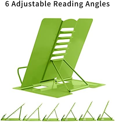 MSDADA Adjustable Metal Book Stand with Page Clips - Green