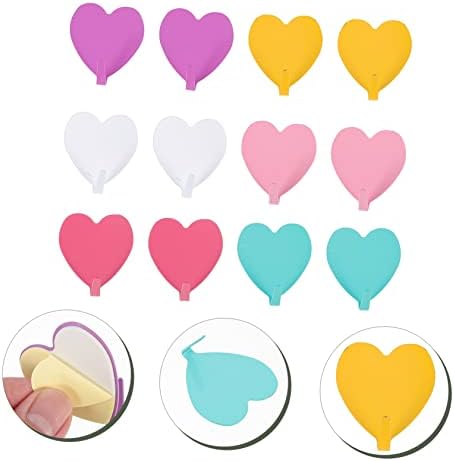 Homoyoyo 12pcs Heart Shaped Wall Hooks - Adhesive Key Coat Hangers for Home