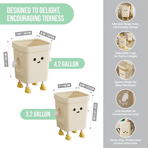 Trashaholic 42-Gallon Cute Kids Trash Can - Beige with Handles
