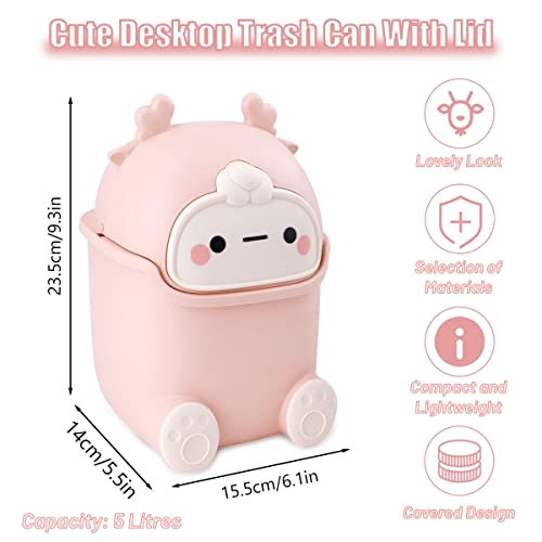 Cute Deer Desktop Trash Can with 90 Bags Pink 1
