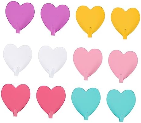 Homoyoyo 12pcs Heart Shaped Wall Hooks - Adhesive Key Coat Hangers for Home