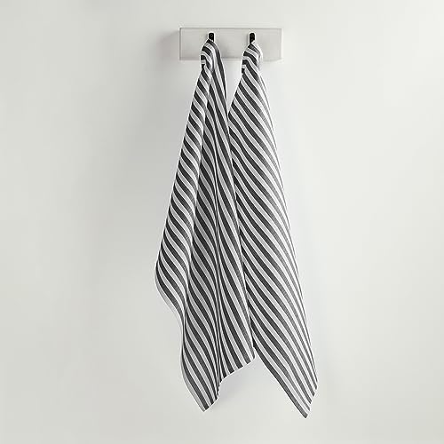 Solino Home Linen Kitchen Towels Set of 2 - Black White Amalfi Stripe