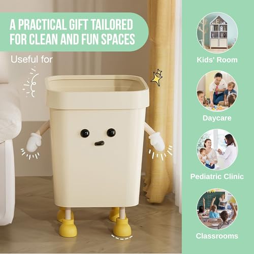 Trashaholic 42-Gallon Cute Kids Trash Can - Beige with Handles