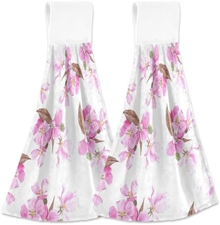 OTVEE Pink Red Apple Flowers Kitchen Towels 2 Pieces