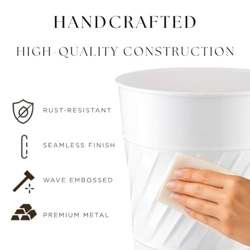 Monarch Abode White Wave Embossed Metal Trash Can 1