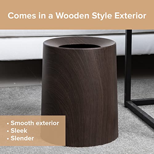 Trashaholic Spill Proof Kids Pet Friendly Dark Walnut Trash Can