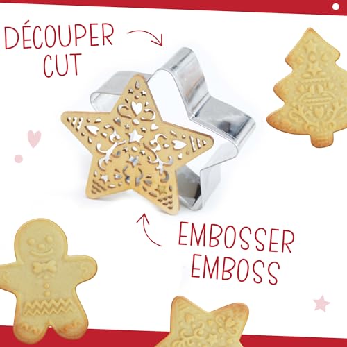 ScrapCooking 3 Wooden Christmas Cookie Cutters and Embossers Set