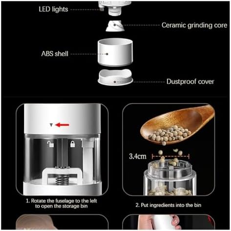 Electric Gravity Pepper Grinder with Adjustable Coarseness and LED Light