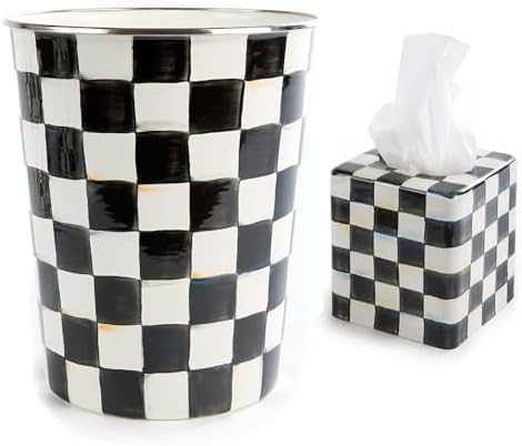 MacKenzie-Childs Enamel Waste Bin Tissue Box Cover Set