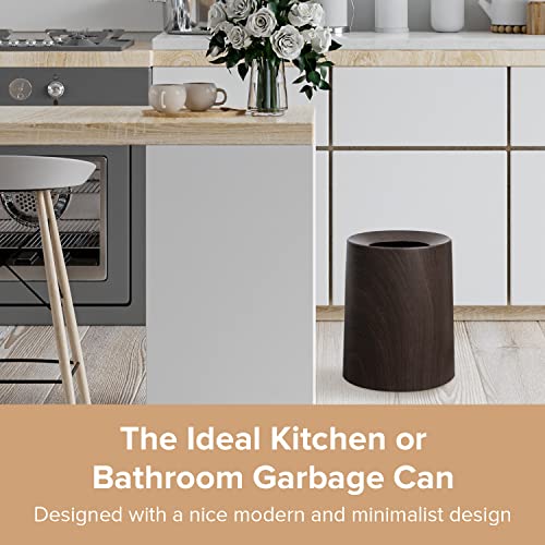 Trashaholic Spill Proof Kids Pet Friendly Dark Walnut Trash Can