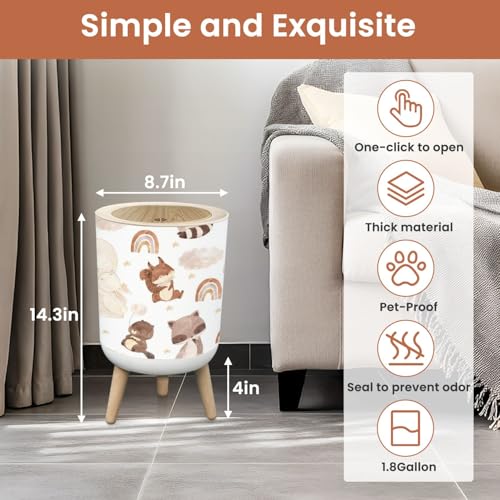 Small Forest Animal Trash Can with Lid for Kids