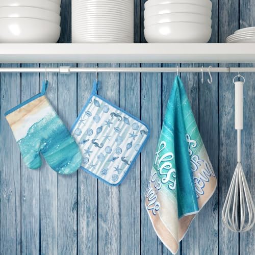 Leinuosen Ocean Pattern Dish Towels and Oven Mitts Set