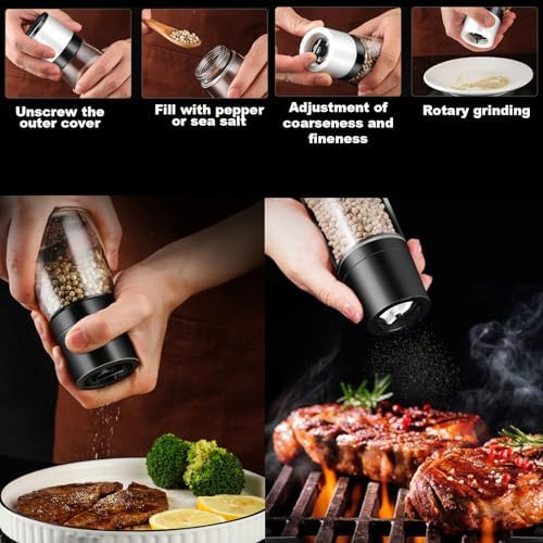 ANDONG Salt Pepper Grinder Set of 2 Black White