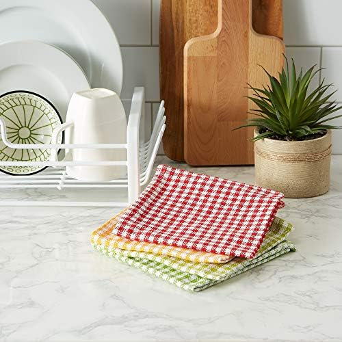 DII Heavy Duty Dish Cloths 4 Pack Cotton 13x13 Gingham Check