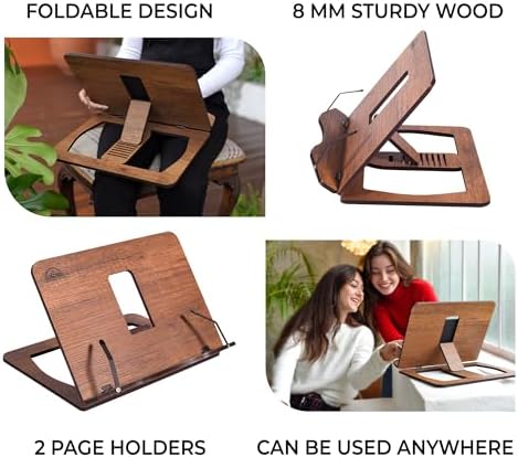 ANGELYCIA Wooden Book Stand Foldable Adjustable Oak
