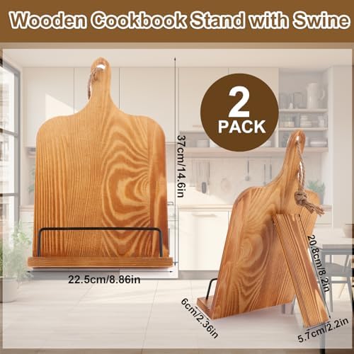 2 Pack Wooden Cookbook Stand for Kitchen Counter 1