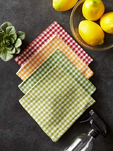 DII Heavy Duty Dish Cloths 4 Pack Cotton 13x13 Gingham Check