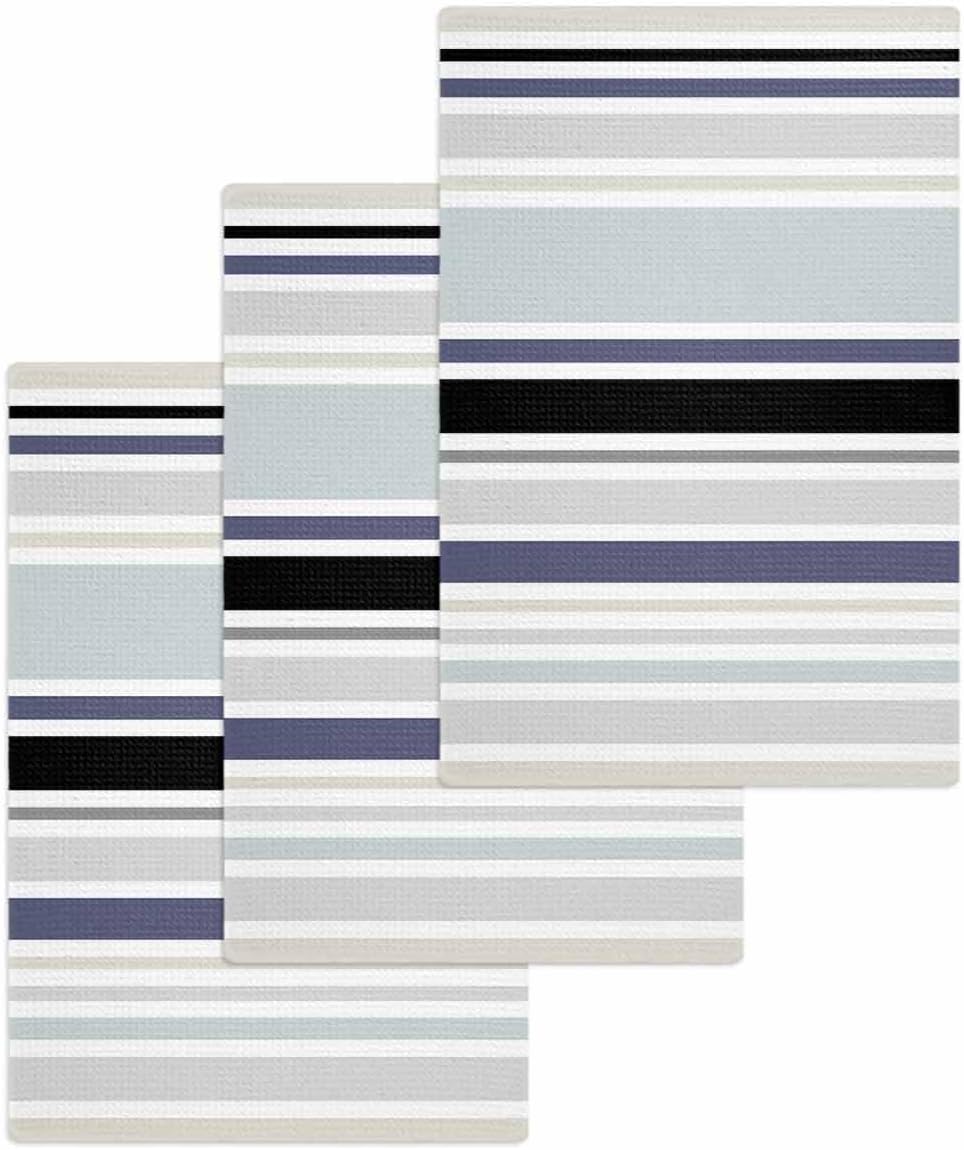 Falaniique Waffle Towel Set of 3 Black Aqua Blue Microfiber