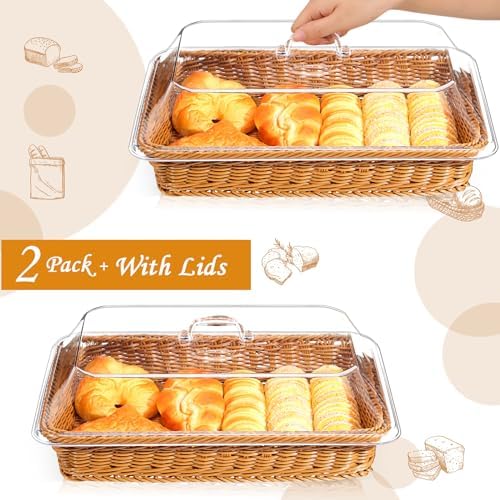 Mumufy 2 Pack Wicker Bread Basket with Acrylic Lid 1