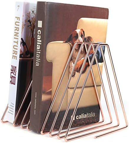 Gsycle Adjustable Bookends with Organizer Holder for Home Office Rose Gold