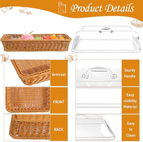 Mumufy 2 Pack Wicker Bread Basket with Acrylic Lid 1