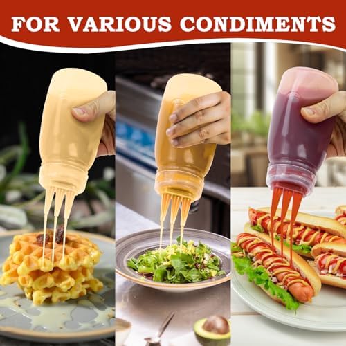Uceoo 3-Hole Condiment Squeeze Bottles 2 Pack with 2 Funnels