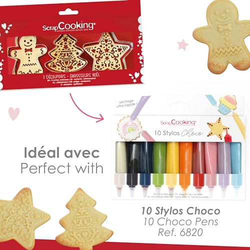 ScrapCooking 3 Wooden Christmas Cookie Cutters and Embossers Set