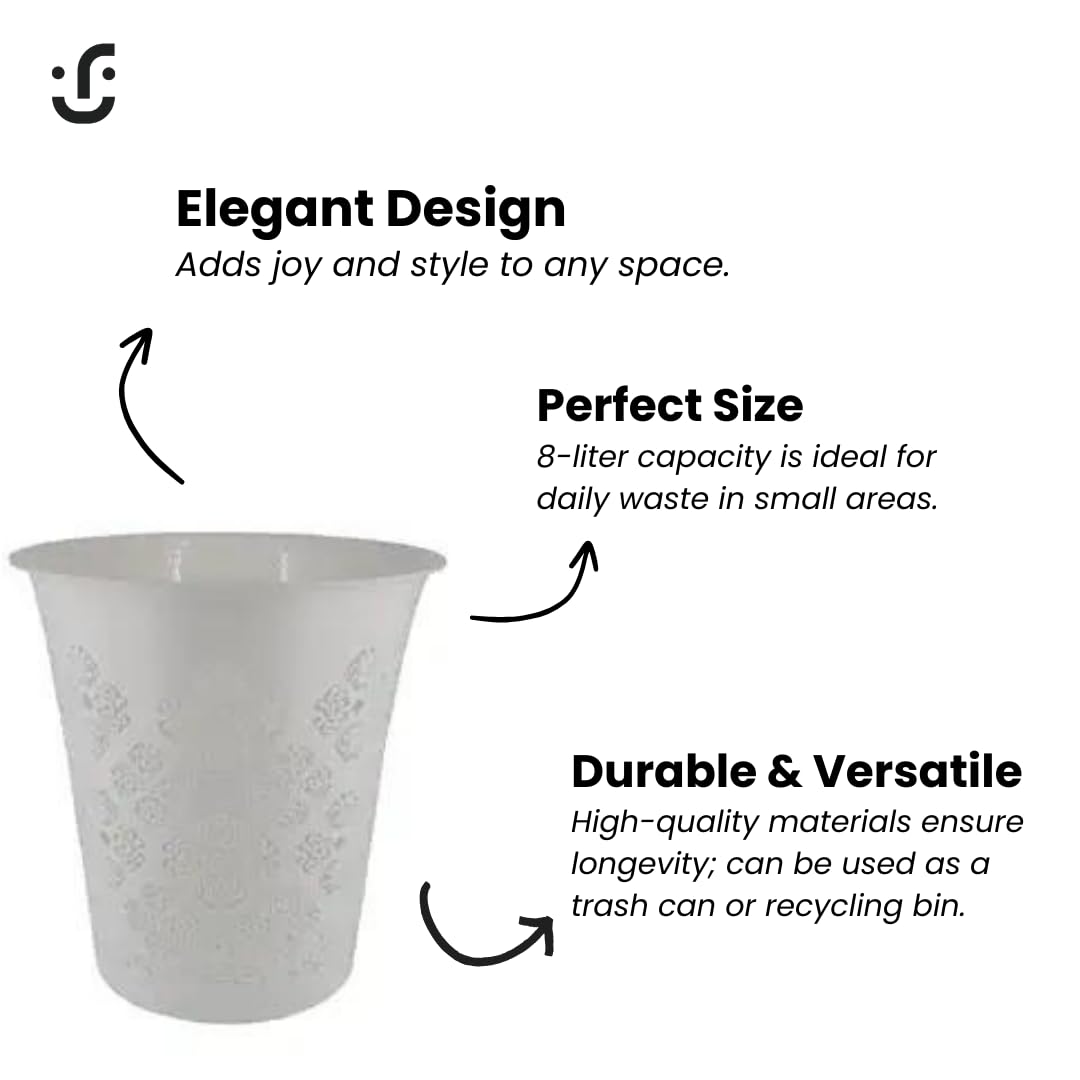 IDEN 8L Plastic Trash Can - White Modern Versatile