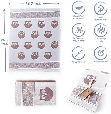Hencely Tea Towels Set of 3 Brown Owls 100 Organic Cotton