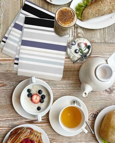 Falaniique Waffle Towel Set of 3 Black Aqua Blue Microfiber