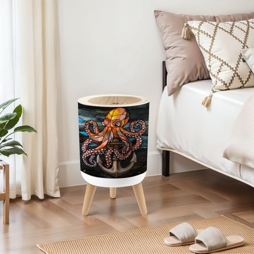 Vintage Stained Glass Octopus Trash Can 18 Gallon