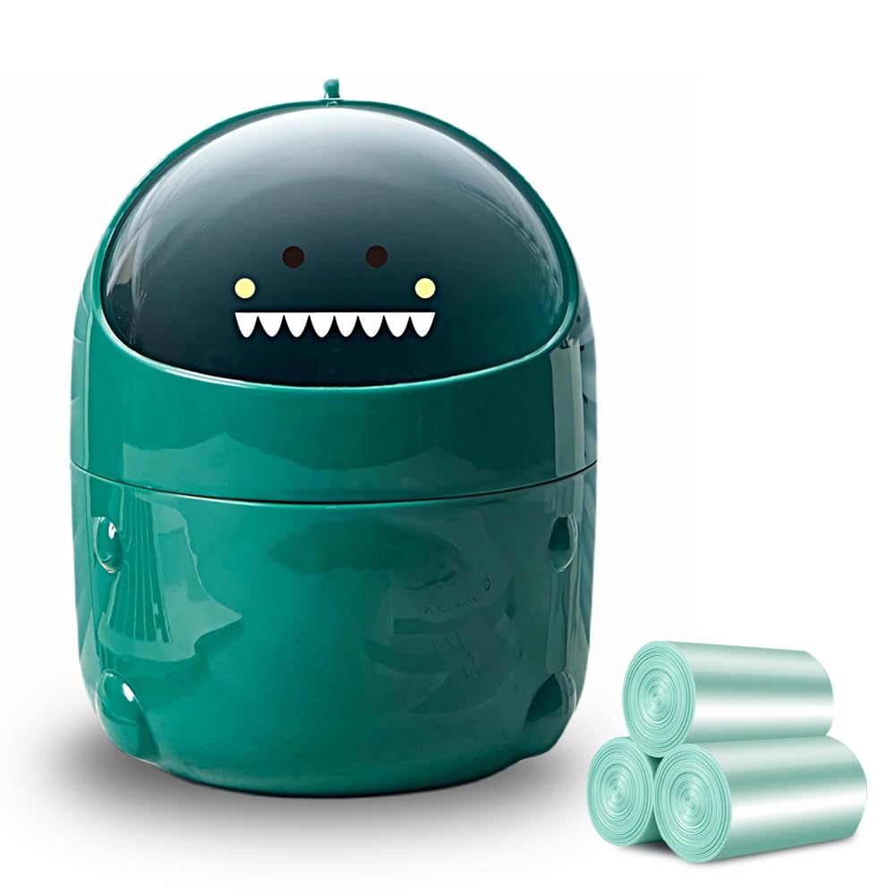 Green Dinosaur Desktop Trash Can with 90 Bags 1