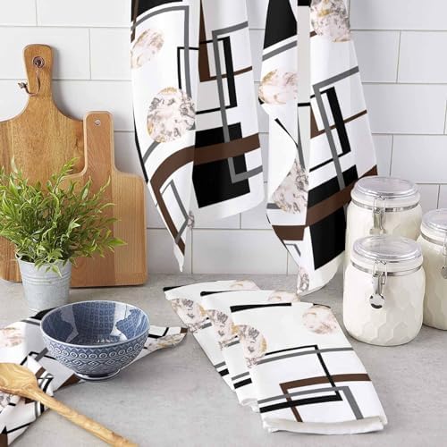 ZOE GARDEN Black Brown Kitchen Towels 4-Pack Marble Geometric Design