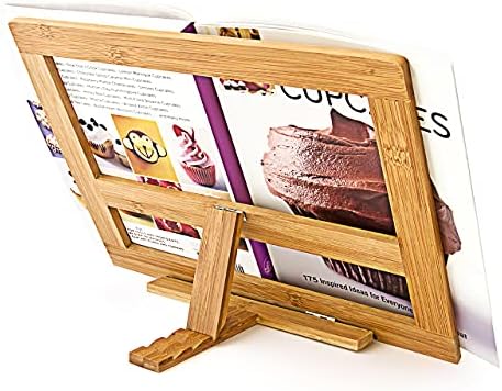 Relaxdays Bamboo Cookbook Holder Adjustable 3 Angles Brown