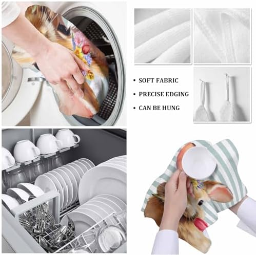 ZOE GARDEN Easter Rabbit Kitchen Towels 4-PC Geometric Stripes Set