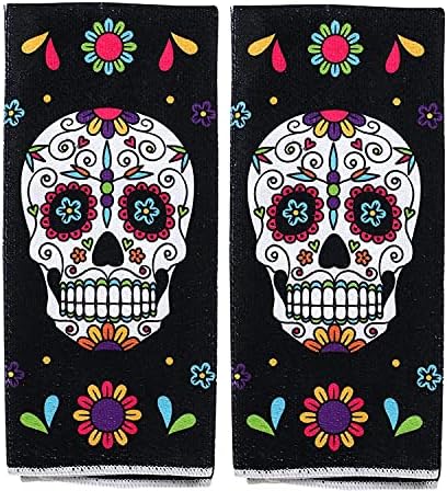 Day of the Dead Sugar Skull Hand Towels Set of 2 1