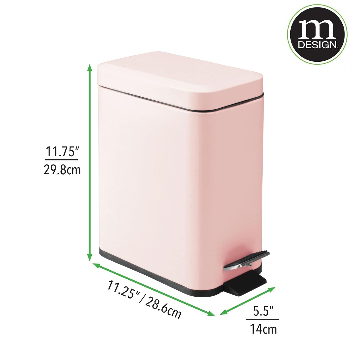 mDesign Pedal Bin - Light Pink Metal Trash Can